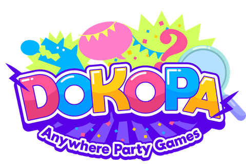 どこパの英語ロゴ「DOKOPA — Anywhere Party Games」。装飾つき